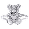 Bague ours en peluche diamant rond en or blanc 10 carats, bande fantaisie cocktail 15 mm 1/2 ct.