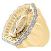 10K Yellow Gold Round Diamond 24mm Virgin Mother Mary Pinky Ring Band 1/3 CT.