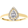 Bague de fiançailles en or jaune 10 carats avec halo de diamants ronds et baguette en forme de larme 1/6 ct.