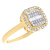 Halo-Ring für die rechte Hand aus 10-karätigem Gelbgold mit rundem Diamant und Baguette-Diamant, 1/3 ct.