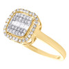 Halo-Ring für die rechte Hand aus 10-karätigem Gelbgold mit rundem Diamant und Baguette-Diamant, 1/3 ct.