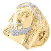 Anillo llamativo de oro amarillo de 10 k con diamante redondo y cara de Jesús, anillo meñique de 25 mm, 1/3 qt.