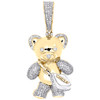 10K Yellow Gold Diamond Teddy Bear Money Bag Statement Pendant 1.85" Charm 1 CT.