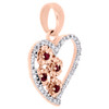 10K Rose Gold Reddish Ruby Round Diamond Love Heart Pendant 0.65" Charm 1/8 CT.
