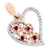 Ciondolo a cuore d'amore con diamanti rotondi, rubino rossastro, oro rosa 10 kt, ciondolo da 0,65 pollici, 1/8 ct.