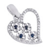 10K White Gold Blue Sapphire Round Diamond Love Heart Pendant 0.65" Charm 1/8 CT