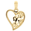 10K Yellow Gold Green Emerald Round Diamond Heart Pendant 0.65" Charm 1/8 CT.