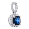 14K White Gold Cushion Blue Sapphire & Diamond Fancy Pendant 0.55" Charm 3/4 CT.