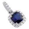 Colgante elegante de diamantes y zafiro azul en forma de cojín de oro blanco de 14 k, dije de 0,55" de 3/4 qt.