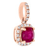 Colgante elegante de diamantes y rubíes en forma de cojín de oro rosa de 14 k Dije llamativo de 0,55" 3/4 qt.
