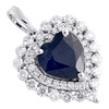Breloque pendentif coeur d'amour en or blanc 14 carats avec saphir bleu ovale et halo de diamants 5/8 ct
