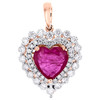 Dije colgante en forma de corazón con halo de diamantes y rubí natural ovalado en oro rosa de 14 k, 5/8 qt.