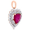 Ciondolo con ciondolo a forma di cuore d'amore ovale in oro rosa 14k, rubino naturale e aureola di diamanti 5/8 ct.