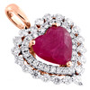 Ciondolo con ciondolo a forma di cuore d'amore ovale in oro rosa 14k, rubino naturale e aureola di diamanti 5/8 ct.