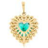14K Yellow Gold Oval Emerald & Diamond Halo Love Heart Pendant Charm 5/8 CT