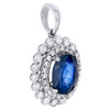 14K White Gold Oval Natural Blue Sapphire & Diamond Pendant 0.80" Charm 1.50 CT.