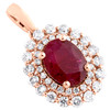 Pendentif ovale en or rose 14 carats avec rubis naturel et diamant, breloque fantaisie halo de 0,80 po, 1,50 ct.