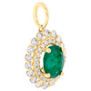 14K Yellow Gold Oval Natural Emerald & Diamond Pendant 0.80" Halo Charm 1.50 CT.