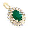 14K Yellow Gold Oval Natural Emerald & Diamond Pendant 0.80" Halo Charm 1.50 CT.