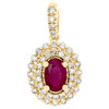 14K Yellow Gold Oval Natural Ruby & Diamond Pendant 0.75" Halo Charm 3/4 CT.