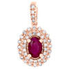 Pendentif ovale en or rose 14 carats avec rubis naturel et diamant, breloque fantaisie halo de 0,75 po, 3/4 ct.