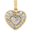 10K Yellow Gold Round & Baguette Diamond Love Heart Pendant 1" Charm 1.25 CT.