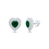 14K White Gold Emerald Gemstone & Diamond Love Heart Earrings 12mm Stud 5/8 CT.