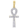 10K Yellow Gold Genuine Diamond Ankh Cross Pendant Prong Set 1.15" Charm 0.10 CT