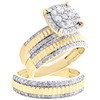 10K Yellow Gold Diamond Trio Set Halo Bridal Ring + Fluted Wedding Band 1.50 CT.
