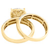 10K Yellow Gold Diamond Trio Set Halo Bridal Ring + Fluted Wedding Band 1.50 CT.