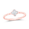 14K Rose Gold Round Cut Diamond Women's Good Luck 4 Leaf Clover Beaded Right Hand Statement Ring 1/10 Ct.