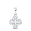 10K White Gold Round & Baguette Diamond Women's 4 Leaf Clover Good Luck Pendant 1/5 CT.