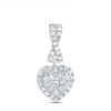 10K White Gold Round & Baguette Diamond Women's Cluster Heart Small Pendant 1/5 CT.