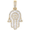 10K Yellow Gold Baguette Cut Diamond Hamsa Hand Pendant Women's Charm 1.90 CT
