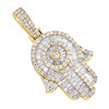 10K Yellow Gold Baguette Cut Diamond Hamsa Hand Pendant Women's Charm 1.90 CT
