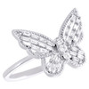 14K White Gold Baguette Diamond Women's Milgrain Butterfly Cocktail Ring 1/4 CT