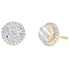 10K Yellow Gold Baguette Diamond 10mm Circle Halo Greek Key Stud Earrings 1/3 CT