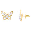 14K Yellow Gold Baguette Diamond Women's Textured Butterfly Stud Earrings 1/3 CT