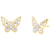 14K Yellow Gold Baguette Diamond Women's Textured Butterfly Stud Earrings 1/3 CT