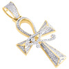 10K Yellow Gold Diamond Eye of Ra Ankh Cross Pendant Men's Beveled Charm 0.31 CT