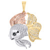 10K Tri-Color Gold Black & White Diamond Women's Fancy Beta Fish Pendant 0.27 CT