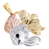 10K Tri-Color Gold Black & White Diamond Women's Fancy Beta Fish Pendant 0.27 CT