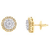 10K Yellow Gold Genuine Diamond Two Tone 10mm Decagon Halo Stud Earrings 1/2 CT