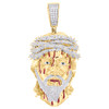 10K Yellow Gold Diamond Mens Enamel Bleeding Jesus Face w/ Crown Pendant 2.75 CT