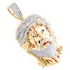 10K Yellow Gold Diamond Mens Enamel Bleeding Jesus Face w/ Crown Pendant 2.75 CT