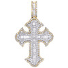 10K Yellow Gold Baguette Diamond Men's Pointed Cross Pendant Iced Out Charm 3 CT