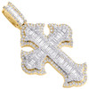 10K Yellow Gold Baguette Diamond Men's Pointed Cross Pendant Iced Out Charm 3 CT