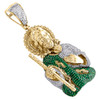 10K Yellow Gold Emerald & Diamond Men's 3D St. Jude Pendant Iced Charm 2.75 CT