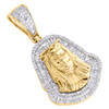 10K Yellow Gold Baguette Diamond Men's Jesus Face Pendant Bordered Charm 7/8 CT