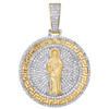 10K Yellow Gold Real Diamond Men's Greek Key St. Jude Medallion Pendant 1.75 CT